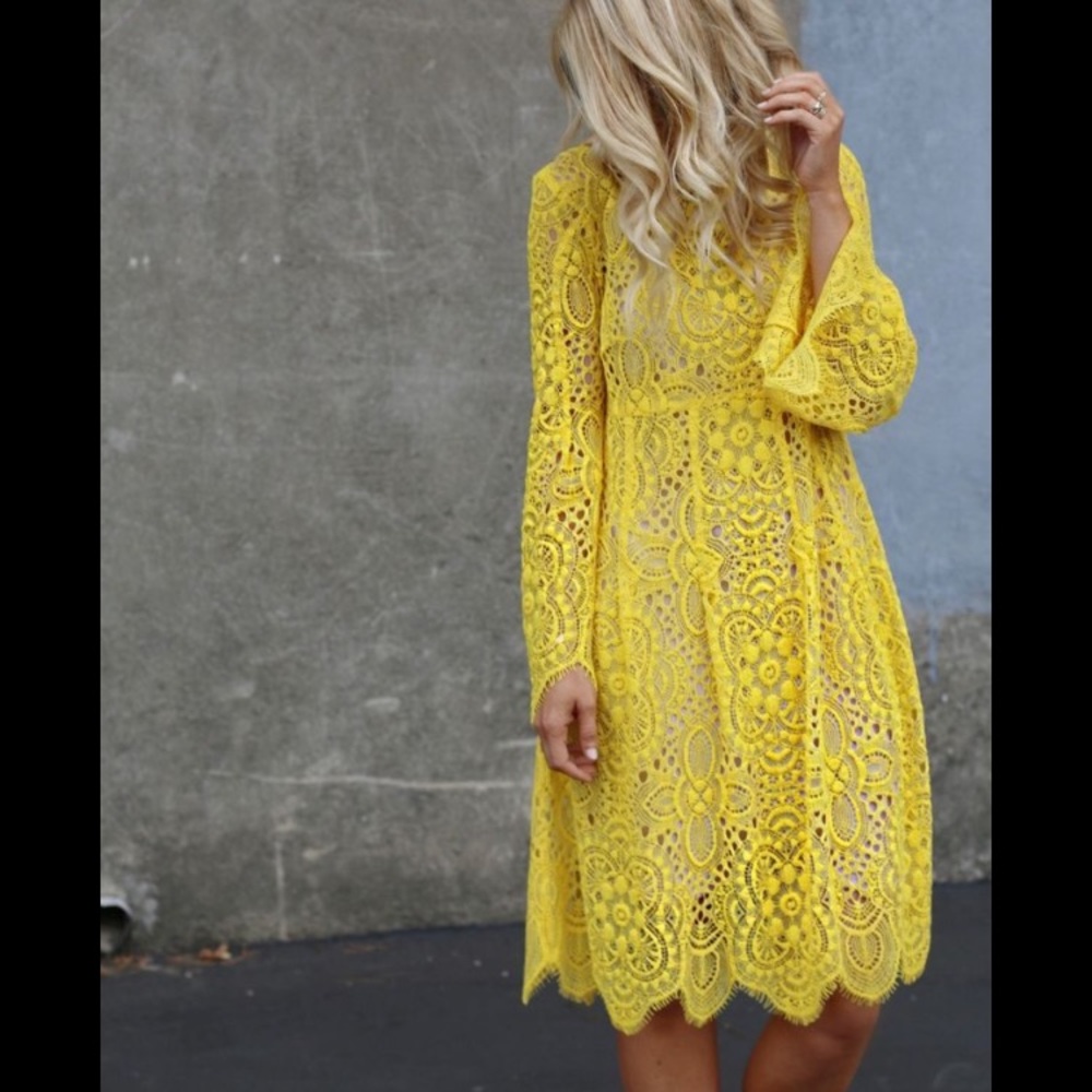 Trina Turk Yellow Bell Sleeve Midi Dress